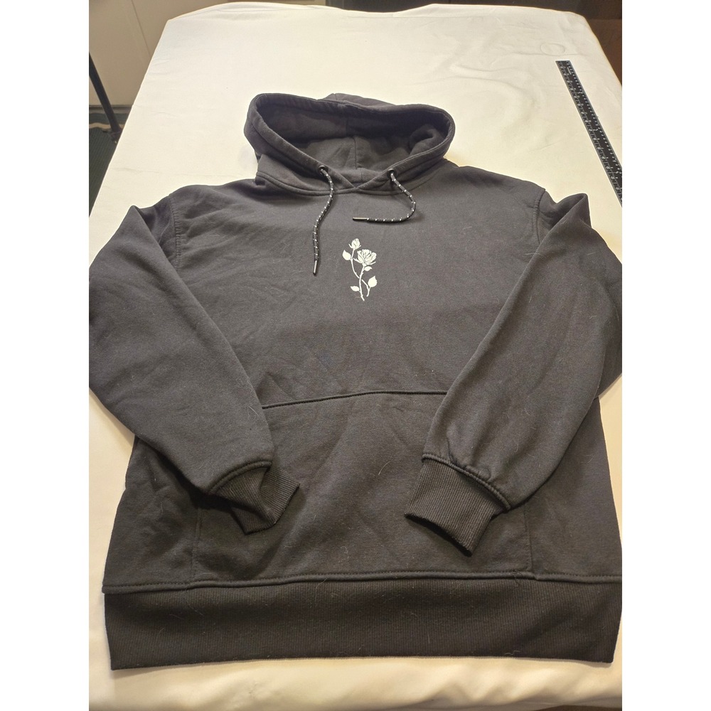 Various Artists Hoodie Mens Medium Black Excellent Rose Graphic Pullover